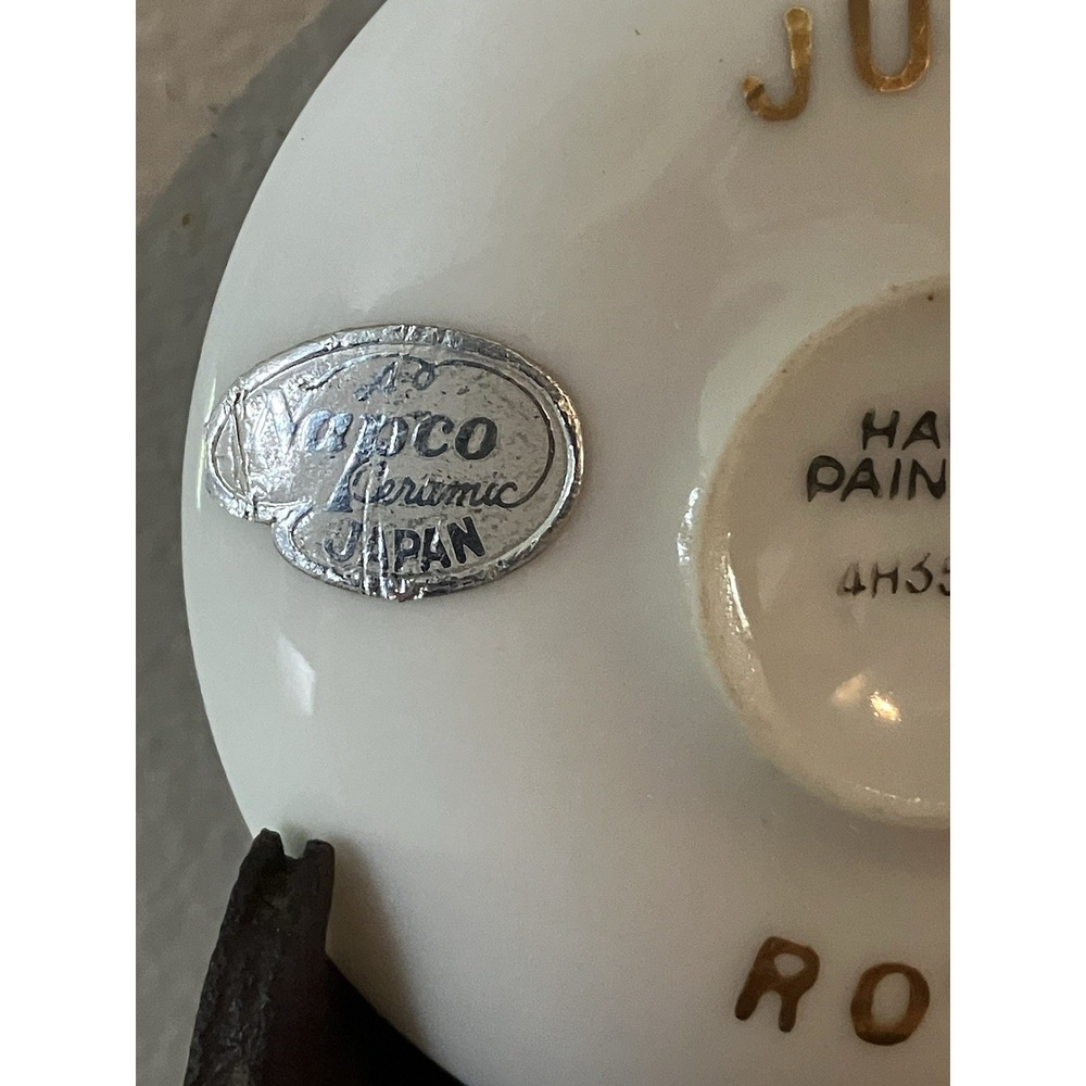 Vintage Napco Hand Painted Miniature Tea Cup w/Saucer Gold Trim - June Rose - Picture 3 of 10
